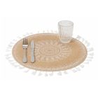 Mantel individual de desayuno redondo en yute y 3 decoraciones blancas 12 piezas - Cassiode Viadurini