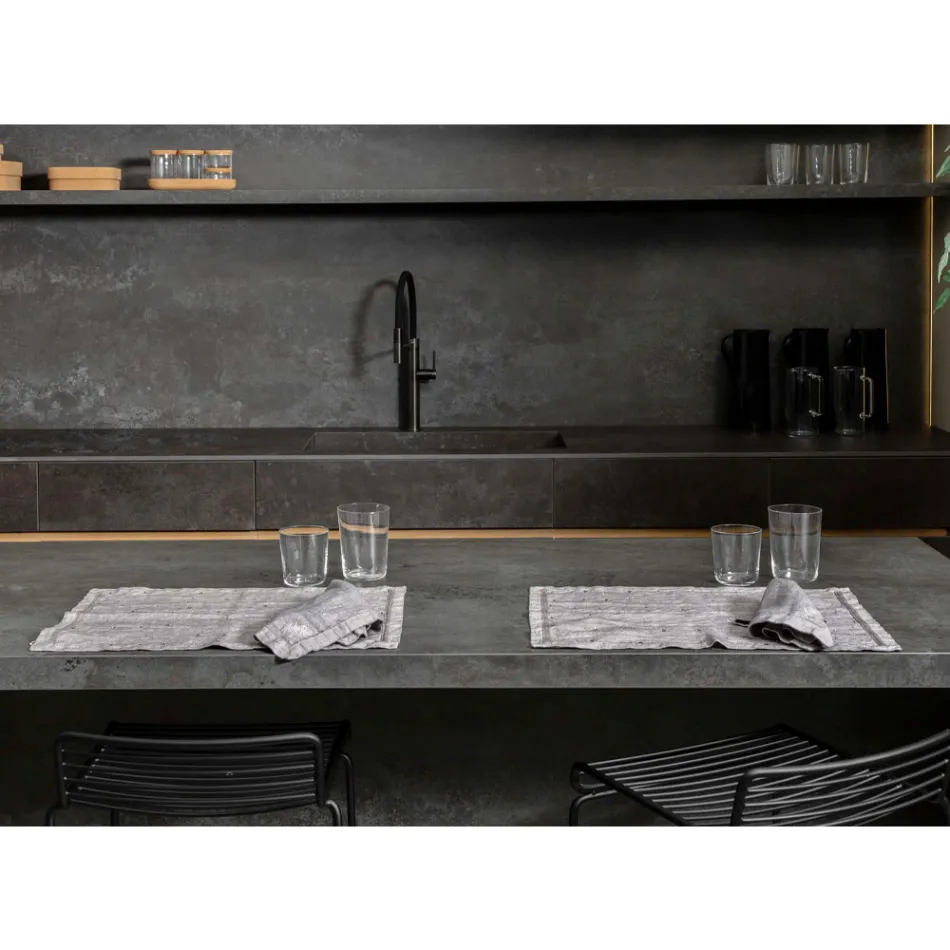 Manteles Individuales de Desayuno de Lino Gris con Cristales 2 Piezas - Macanno Viadurini