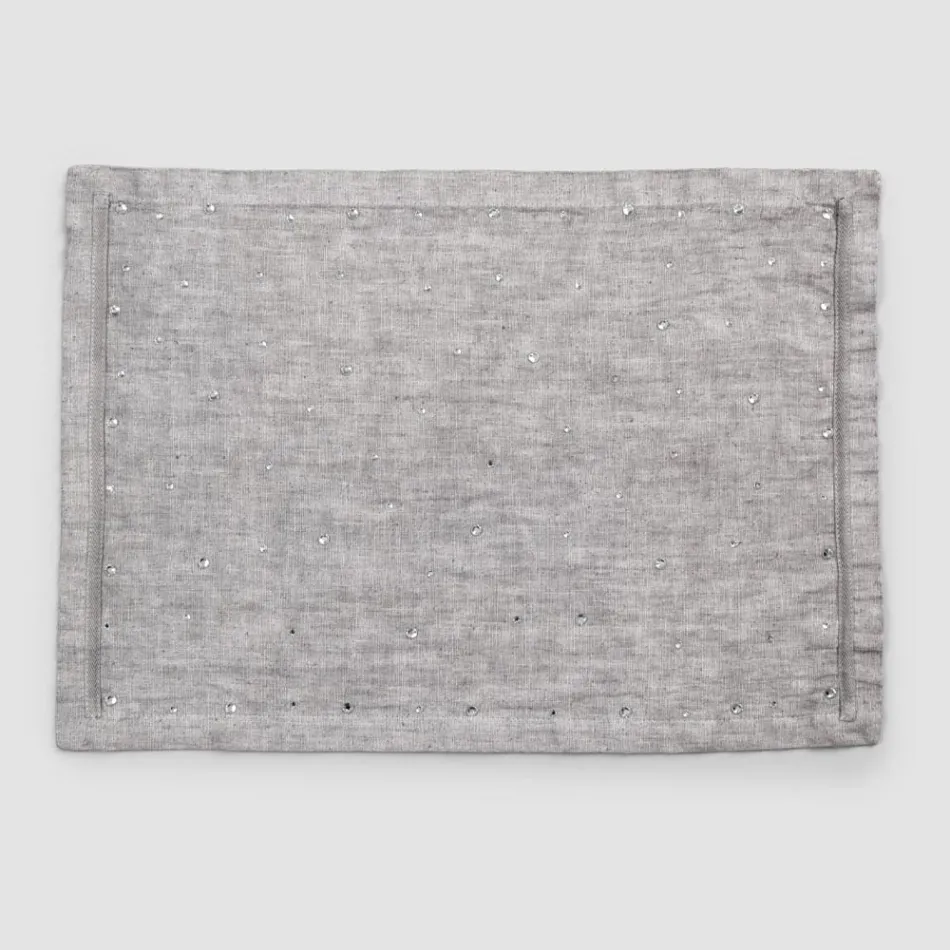 Manteles Individuales de Desayuno de Lino Gris con Cristales 2 Piezas - Macanno Viadurini