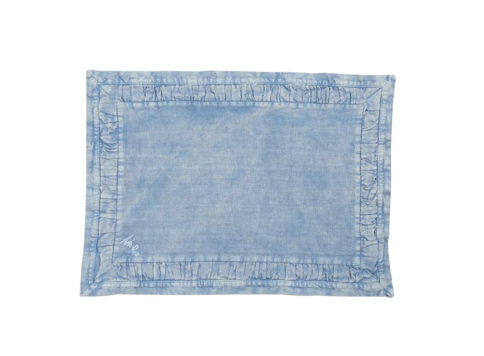 Manteles individuales americanos en lino azul claro o retro con relieve, 2 piezas - Milone Viadurini