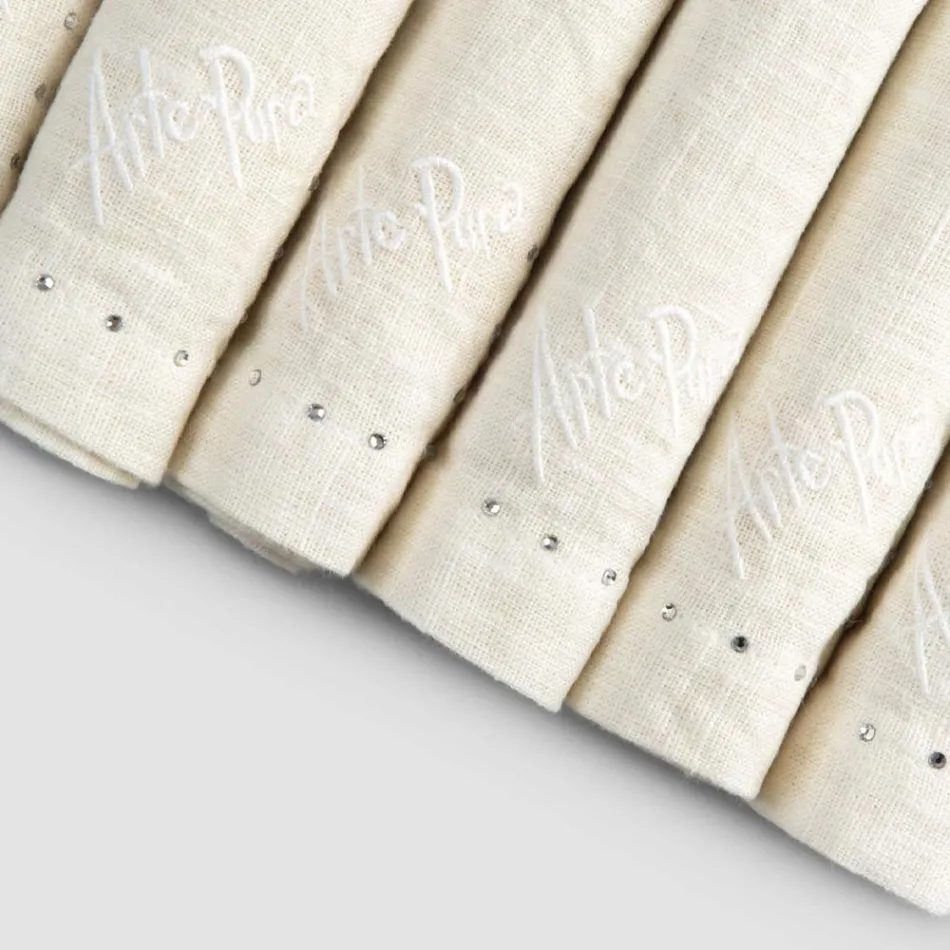 Servilletas de lino con cristales negros o mantequilla, 6 piezas Lujo italiano - Prezio Viadurini