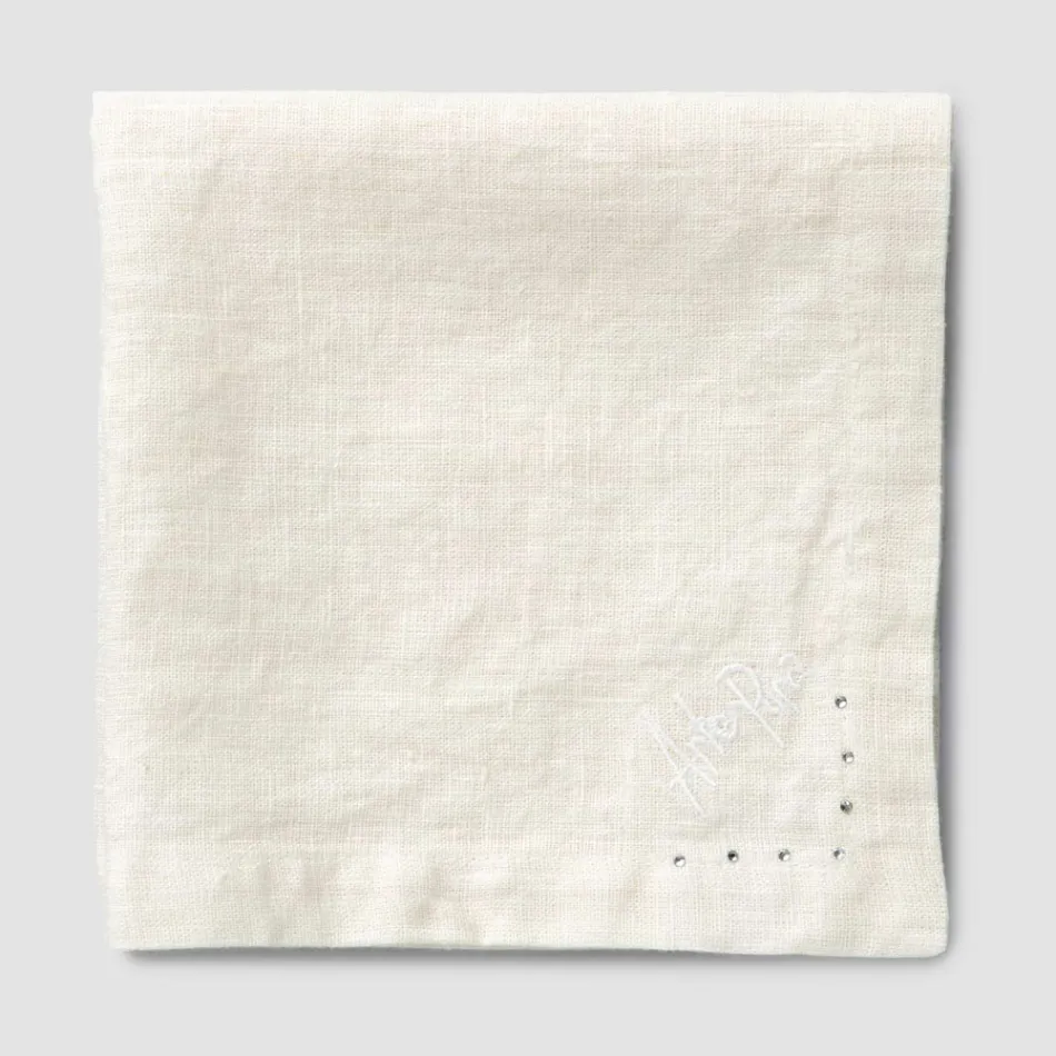 Servilletas de lino con cristales negros o mantequilla, 6 piezas Lujo italiano - Prezio Viadurini