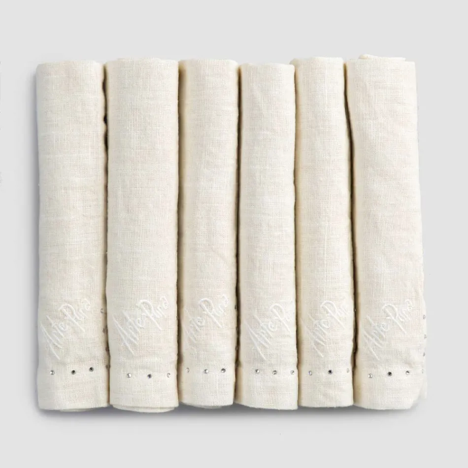 Servilletas de lino con cristales negros o mantequilla, 6 piezas Lujo italiano - Prezio Viadurini