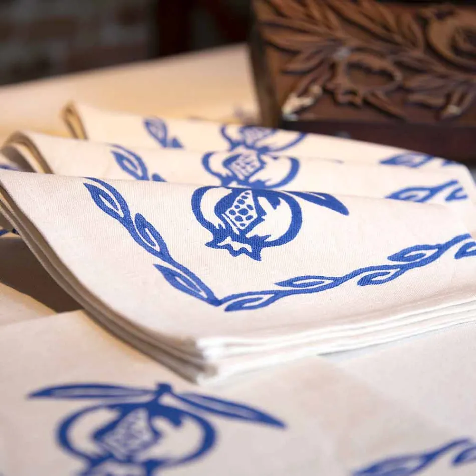 Servilleta en lino mixto con estampado a mano Pieza única Made in Italy - Marcas Viadurini