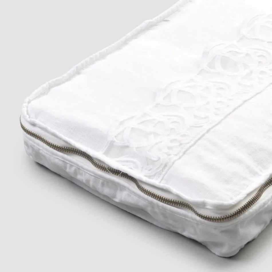 Estuche de viaje grande de lino con encaje italiano de lujo Sinergia - Randall Viadurini