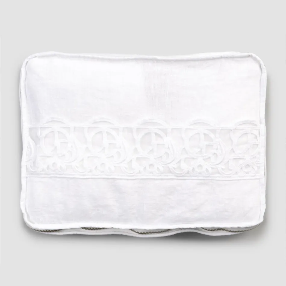 Estuche de viaje grande de lino con encaje italiano de lujo Sinergia - Randall Viadurini