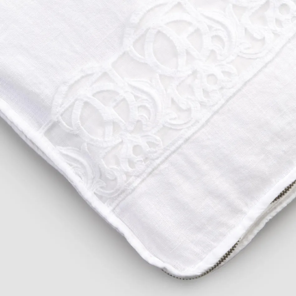 Estuche de viaje grande de lino con encaje italiano de lujo Sinergia - Randall Viadurini