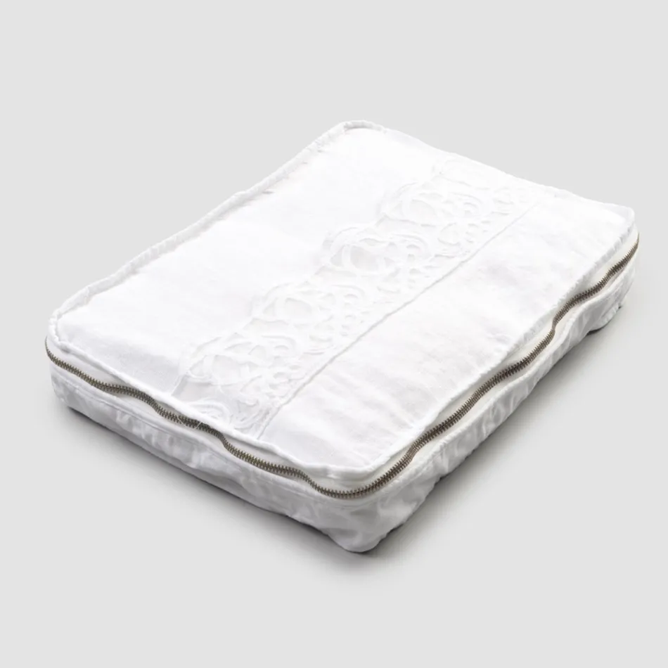 Estuche de viaje grande de lino con encaje italiano de lujo Sinergia - Randall Viadurini