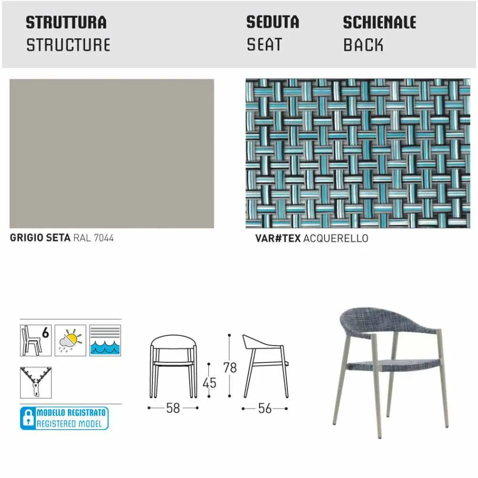 Varaschin silla inteligente de diseño moderno jardín, 6 piezas Viadurini