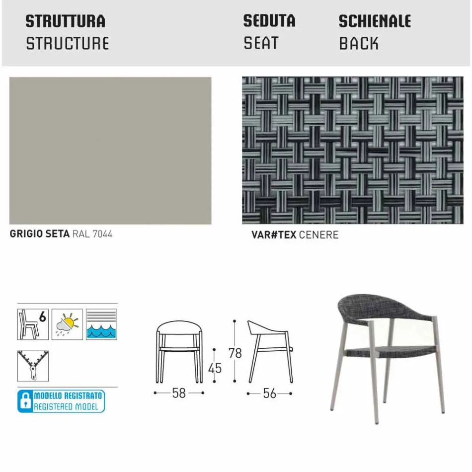 Varaschin silla inteligente de diseño moderno jardín, 6 piezas Viadurini