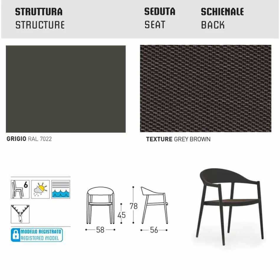 Varaschin silla inteligente de diseño moderno jardín, 6 piezas Viadurini