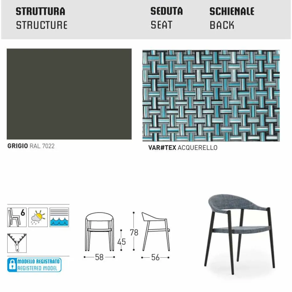 Varaschin silla inteligente de diseño moderno jardín, 6 piezas Viadurini
