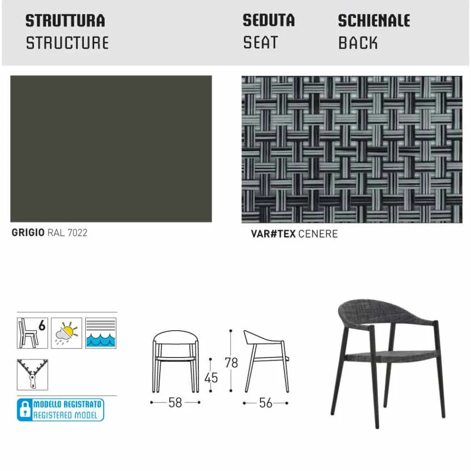 Varaschin silla inteligente de diseño moderno jardín, 6 piezas Viadurini