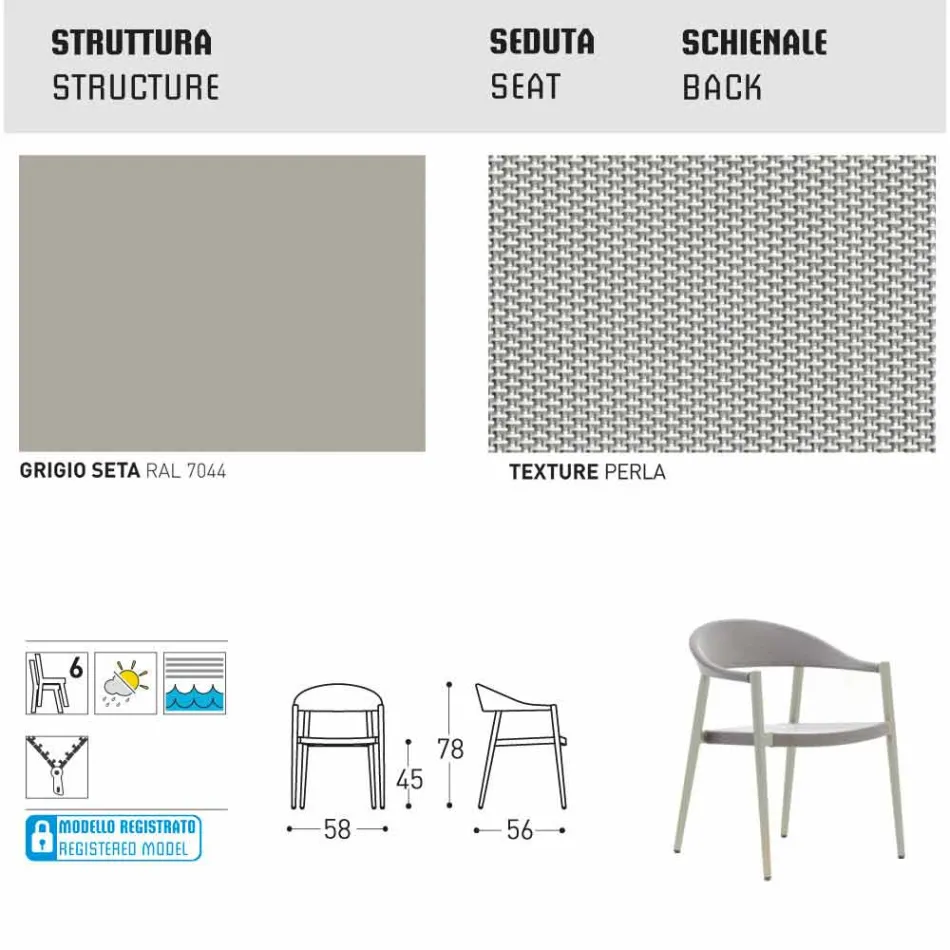 Varaschin silla inteligente de diseño moderno jardín, 6 piezas Viadurini