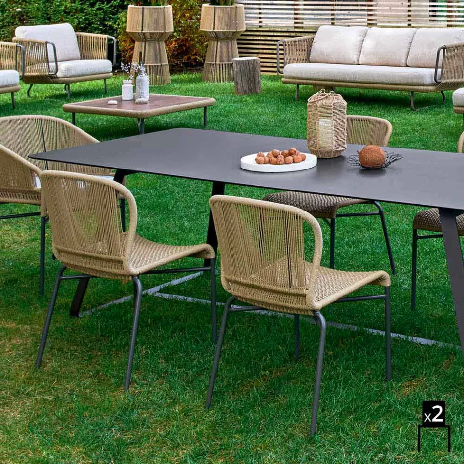 Varaschin Cricket silla al aire libre moderna tejida a mano, 2 piezas Viadurini