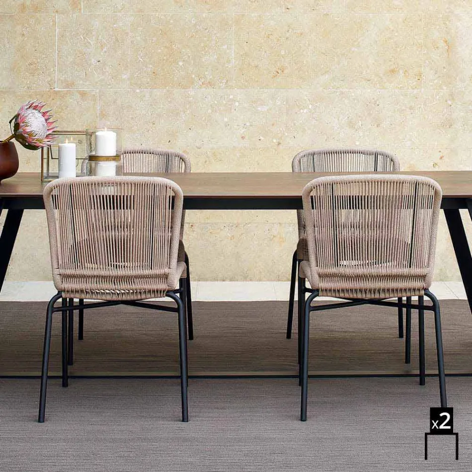 Varaschin Cricket silla al aire libre moderna tejida a mano, 2 piezas Viadurini