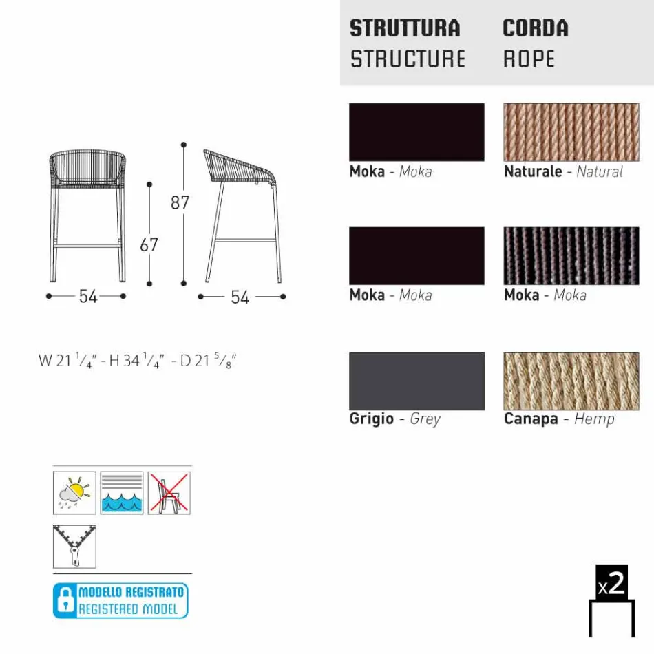 heces Varaschin Cricket moderna de aluminio jardín, 2 piezas Viadurini