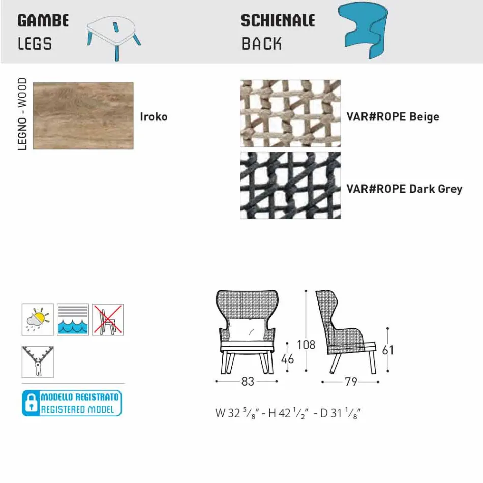 Varaschin Emma sillón acolchado exterior de diseño moderno Viadurini