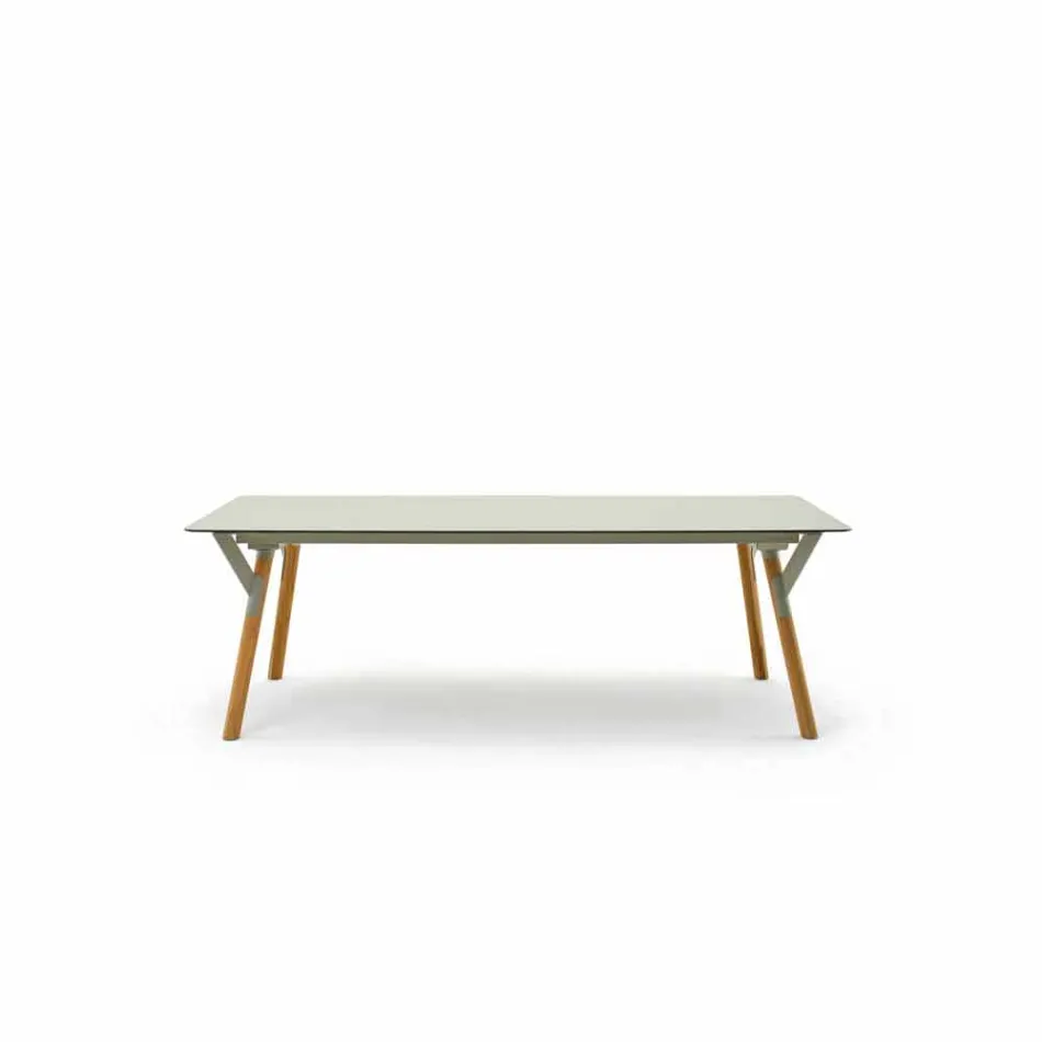 Varaschin Enlace mesa de mesa con patas de madera de teca, H65 cm Viadurini