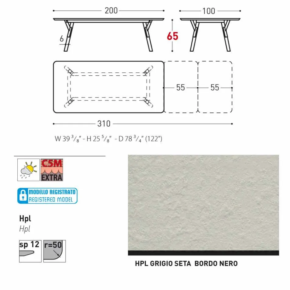 Varaschin Enlace tabla H 65 cm jardín extensible hasta 350 cm Viadurini