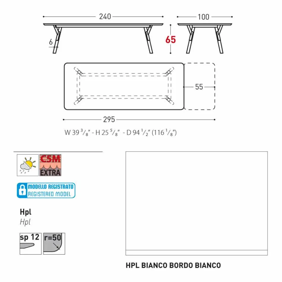 Varaschin Enlace tabla H 65 cm jardín extensible hasta 350 cm Viadurini