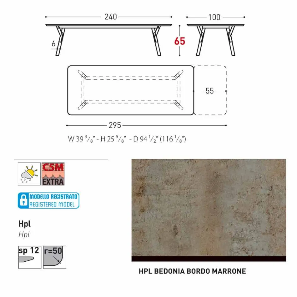 Varaschin Enlace tabla H 65 cm jardín extensible hasta 350 cm Viadurini