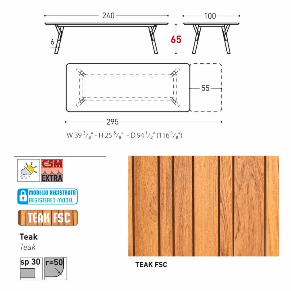Varaschin Enlace tabla H 65 cm jardín extensible hasta 350 cm Viadurini