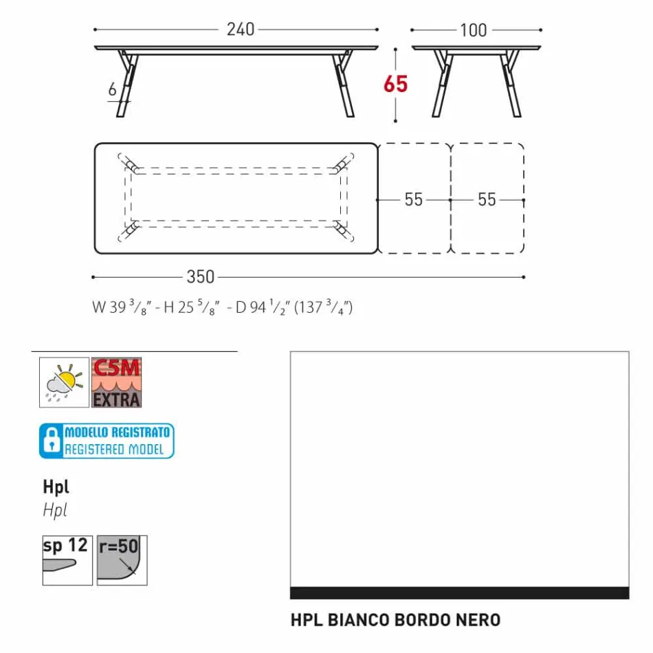 Varaschin Enlace tabla H 65 cm jardín extensible hasta 350 cm Viadurini