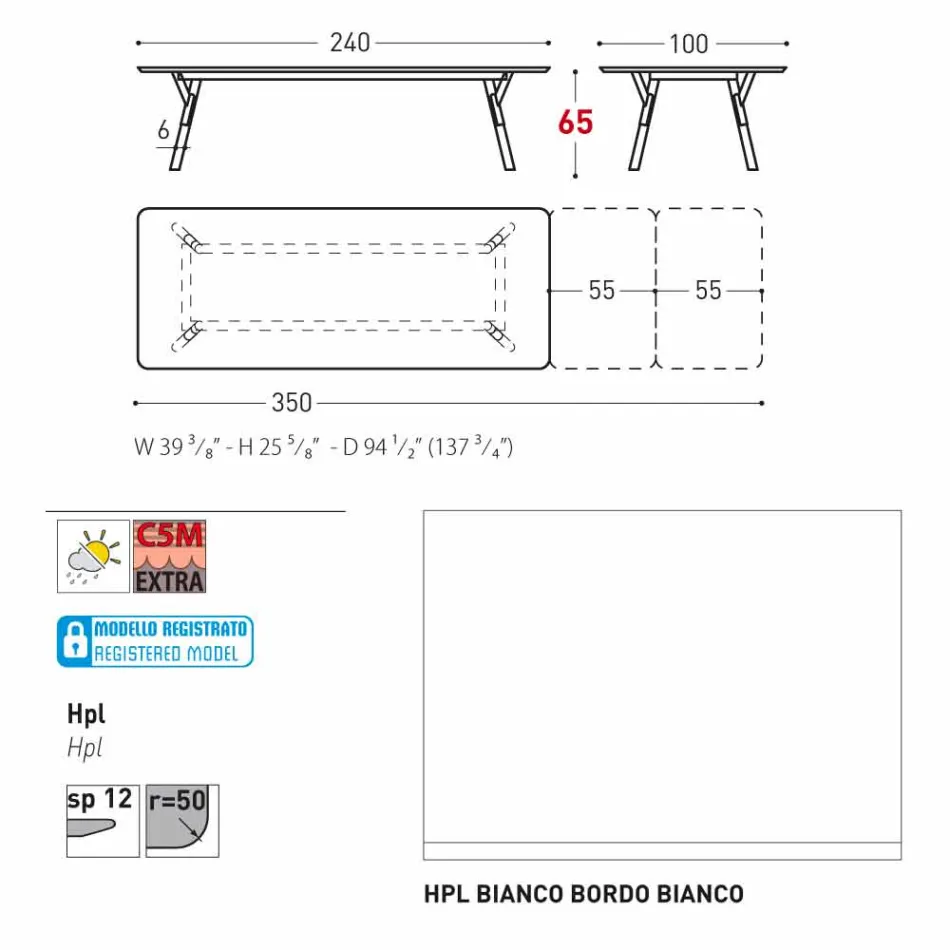 Varaschin Enlace tabla H 65 cm jardín extensible hasta 350 cm Viadurini