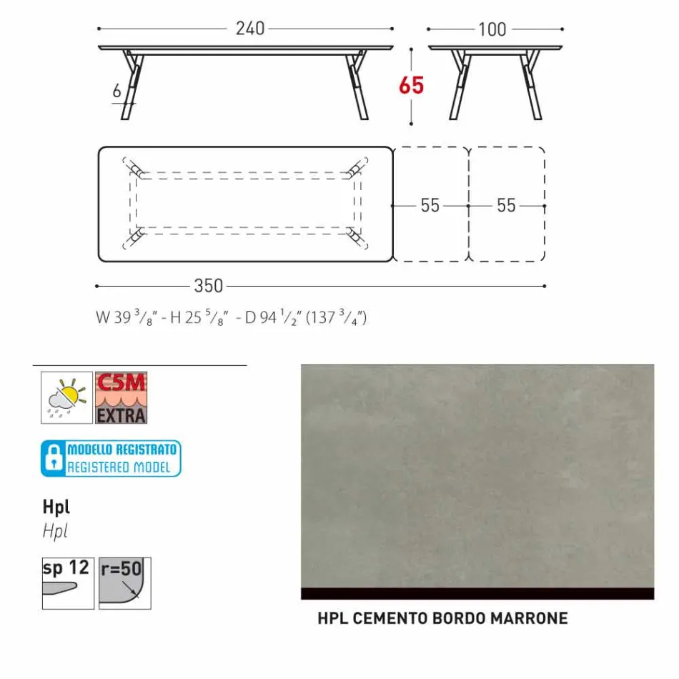 Varaschin Enlace tabla H 65 cm jardín extensible hasta 350 cm Viadurini