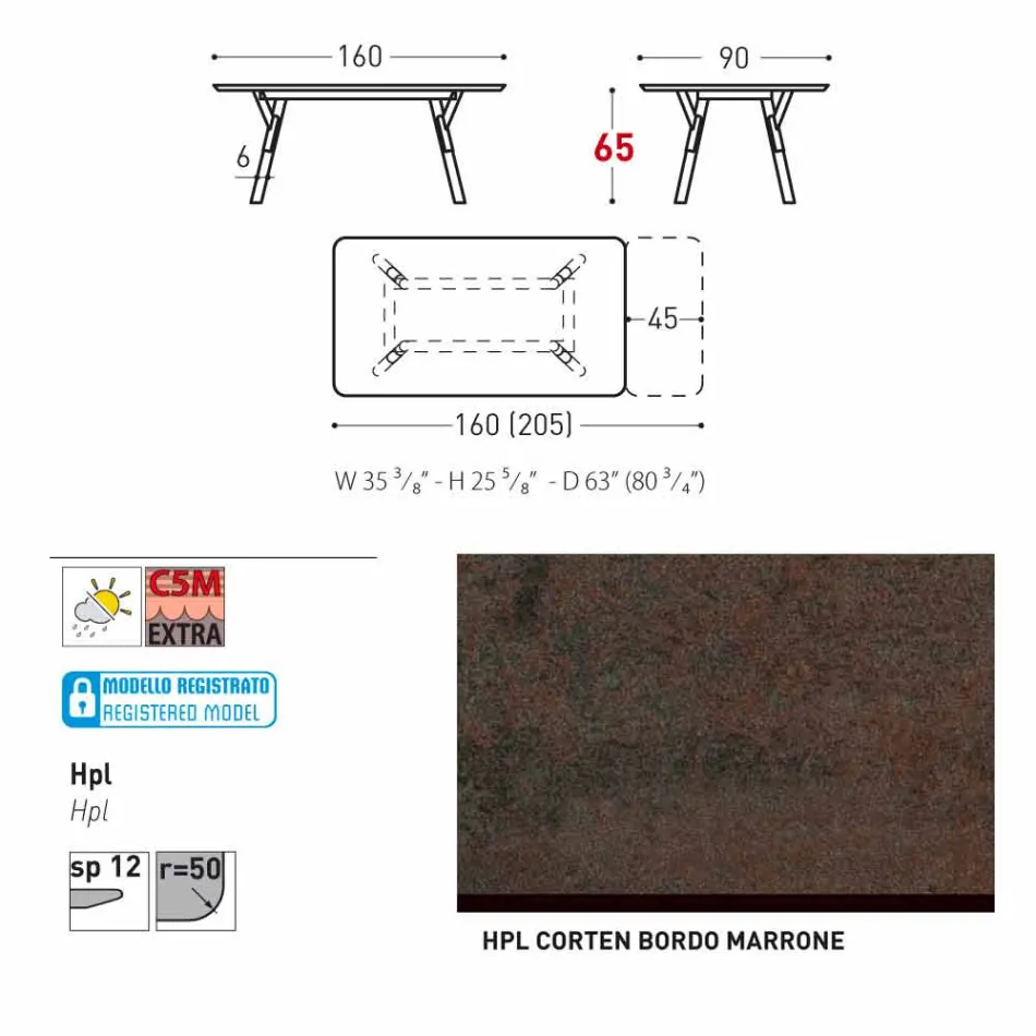 Varaschin Enlace tabla H 65 cm jardín extensible hasta 350 cm Viadurini