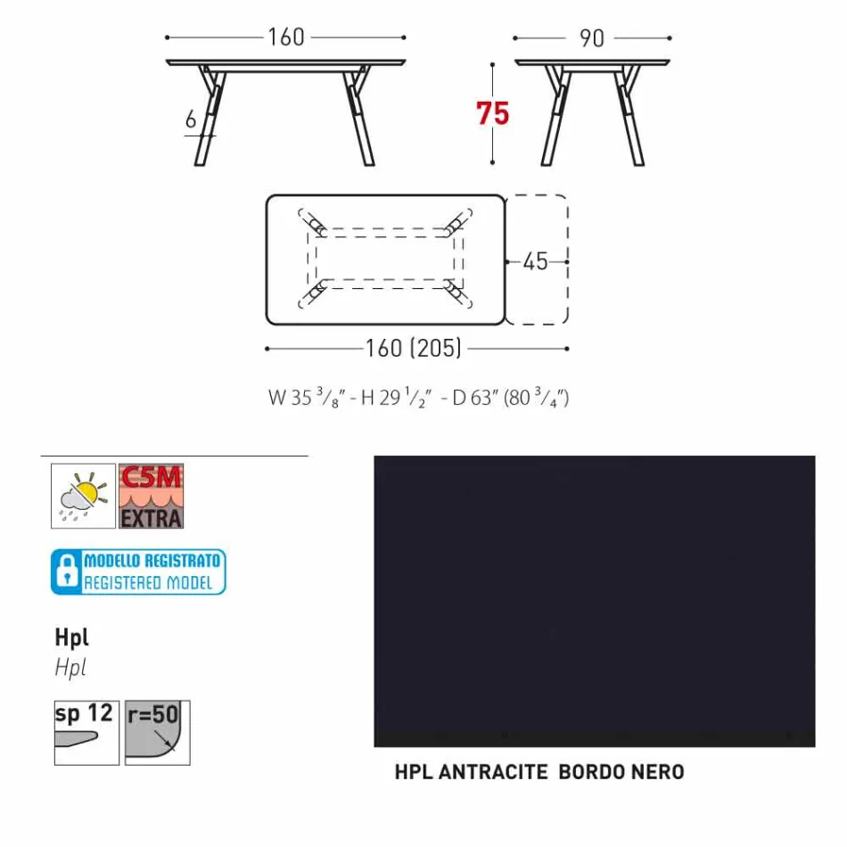 Varaschin Enlace tabla de extensión de jardín con patas de madera de teca, H75 cm Viadurini