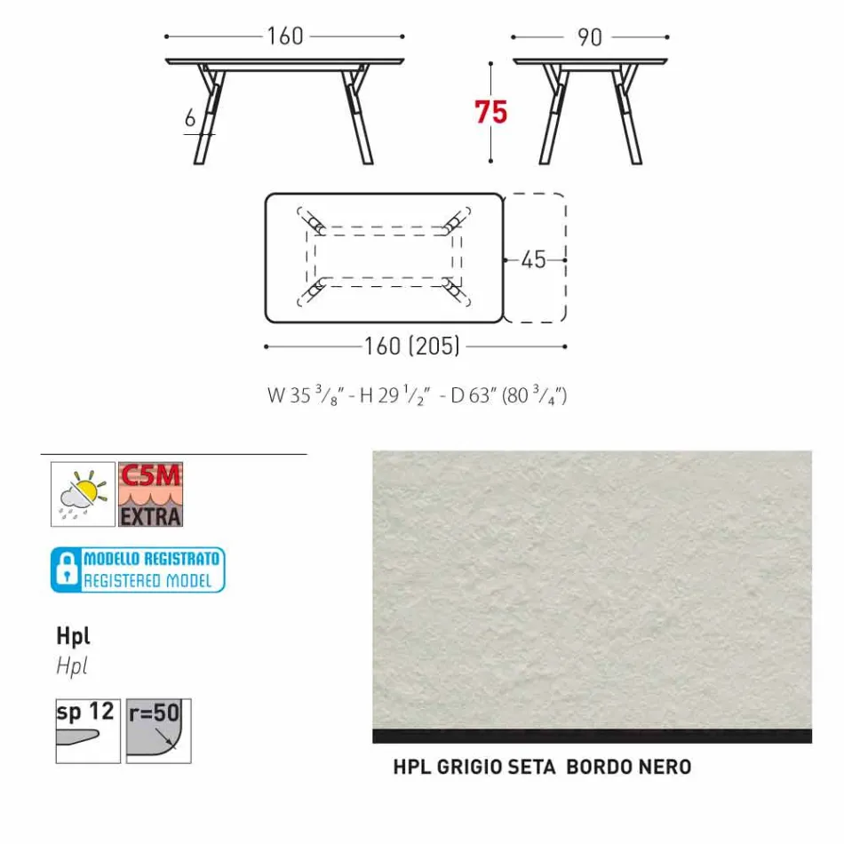 Varaschin Enlace tabla de extensión de jardín con patas de madera de teca, H75 cm Viadurini