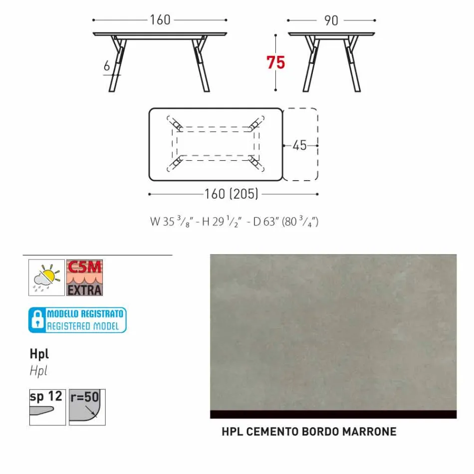 Varaschin Enlace tabla de extensión de jardín con patas de madera de teca, H75 cm Viadurini