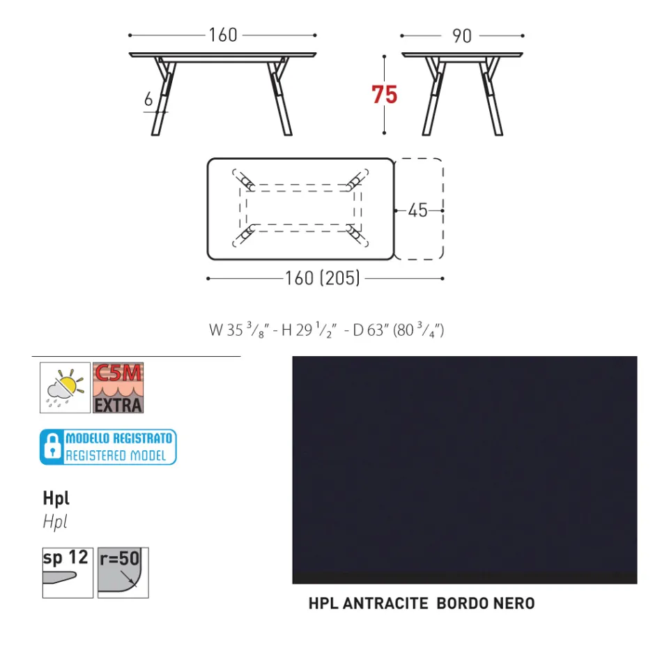 Varaschin Link mesa de jardín extensible de diseño moderno, Al. 73,2 cm Viadurini