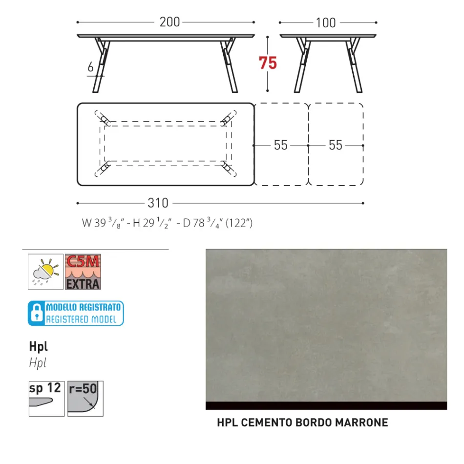 Varaschin Link mesa de jardín extensible de diseño moderno, Al. 73,2 cm Viadurini