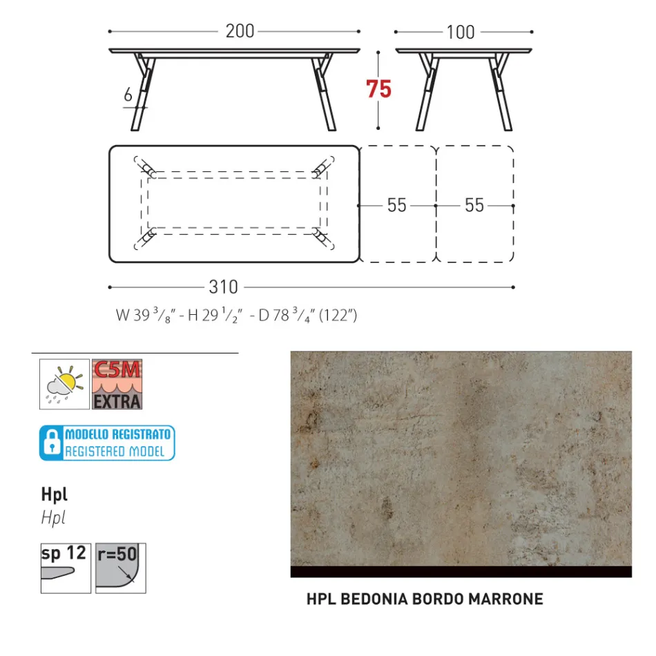 Varaschin Link mesa de jardín extensible de diseño moderno, Al. 73,2 cm Viadurini