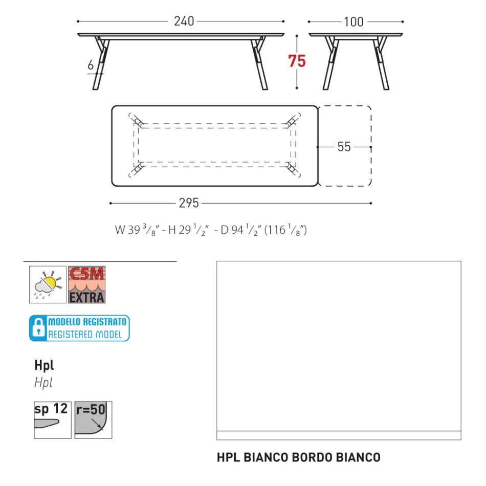Varaschin Link mesa de jardín extensible de diseño moderno, Al. 73,2 cm Viadurini