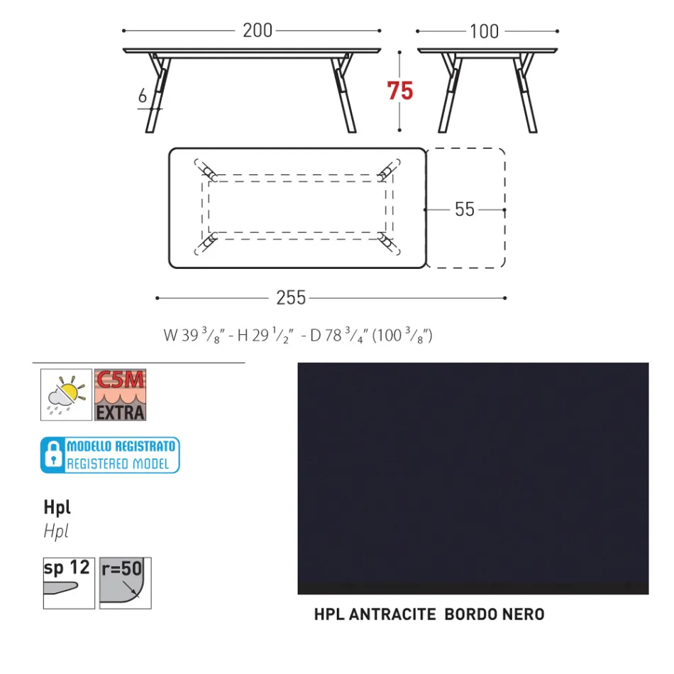 Varaschin Link mesa de jardín extensible de diseño moderno, Al. 73,2 cm Viadurini