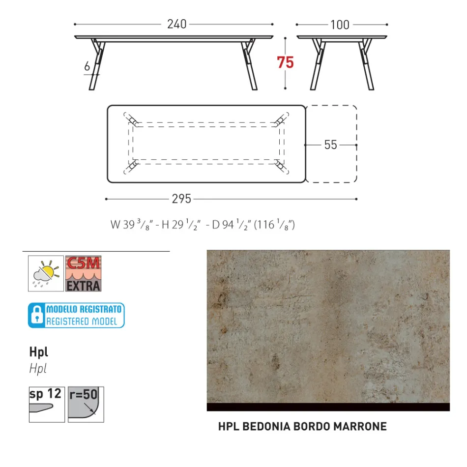 Varaschin Link mesa de jardín extensible de diseño moderno, Al. 73,2 cm Viadurini