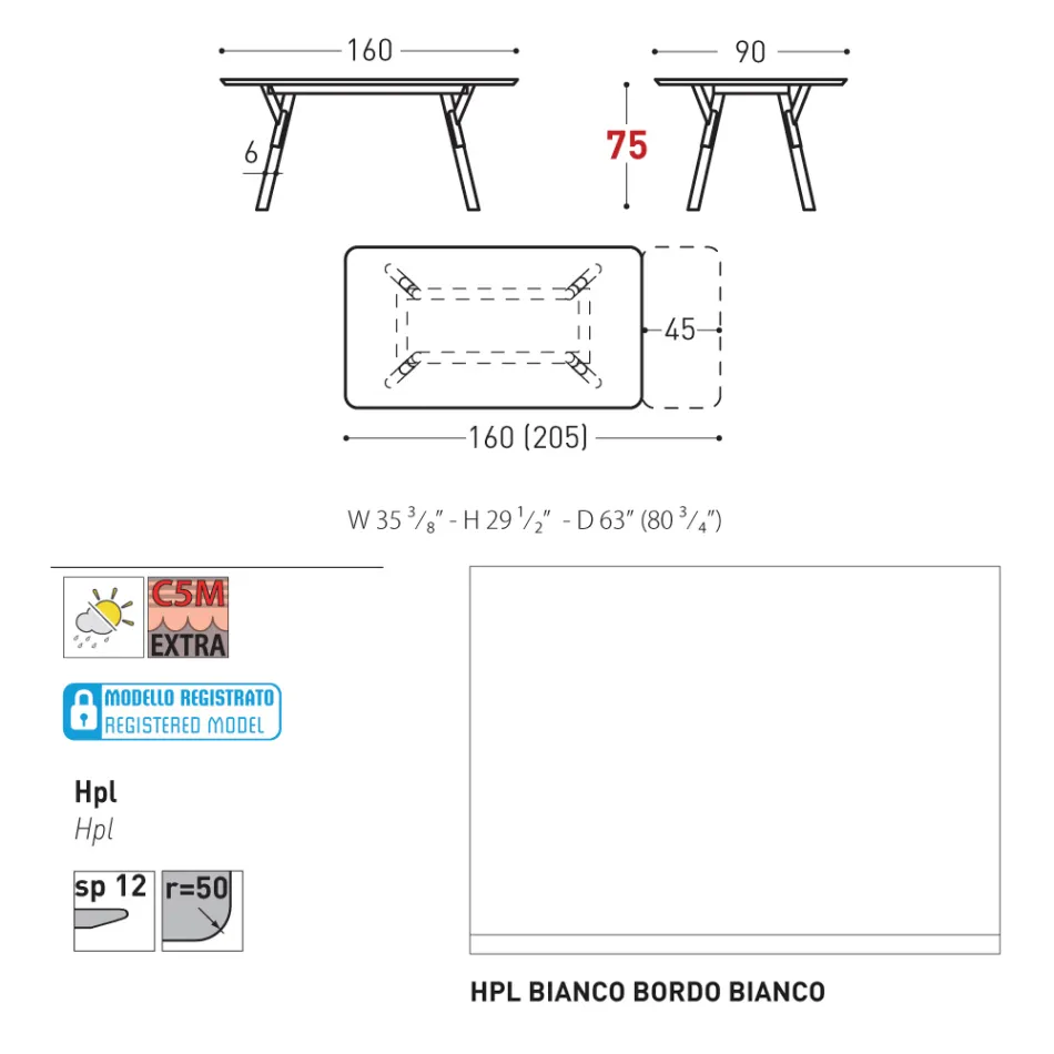 Varaschin Link mesa de jardín extensible de diseño moderno, Al. 73,2 cm Viadurini