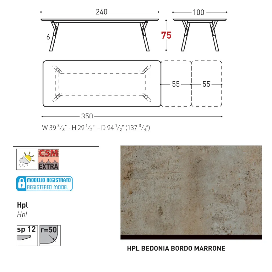 Varaschin Link mesa de jardín extensible de diseño moderno, Al. 73,2 cm Viadurini