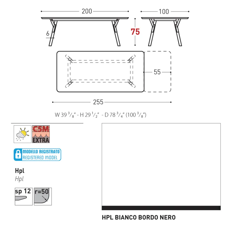 Varaschin Link mesa de jardín extensible de diseño moderno, Al. 73,2 cm Viadurini
