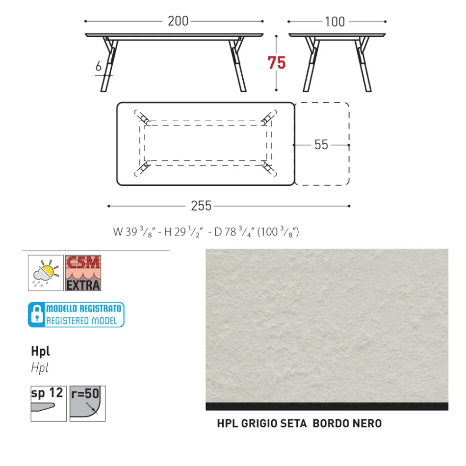 Varaschin Link mesa de jardín extensible de diseño moderno, Al. 73,2 cm Viadurini