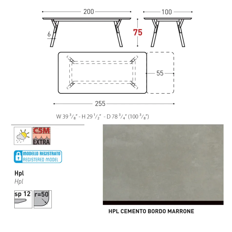 Varaschin Link mesa de jardín extensible de diseño moderno, Al. 73,2 cm Viadurini