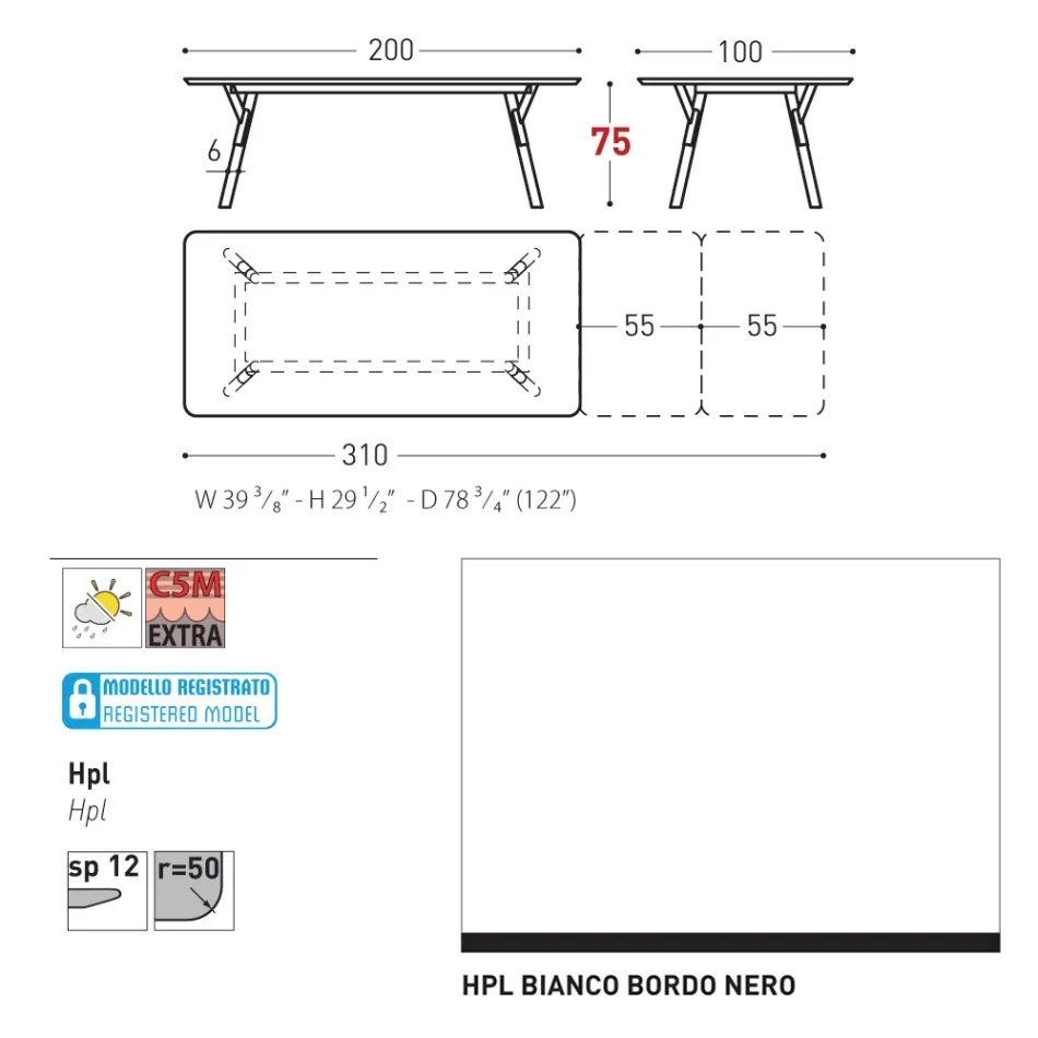 Varaschin Link mesa de jardín extensible de diseño moderno, Al. 73,2 cm Viadurini