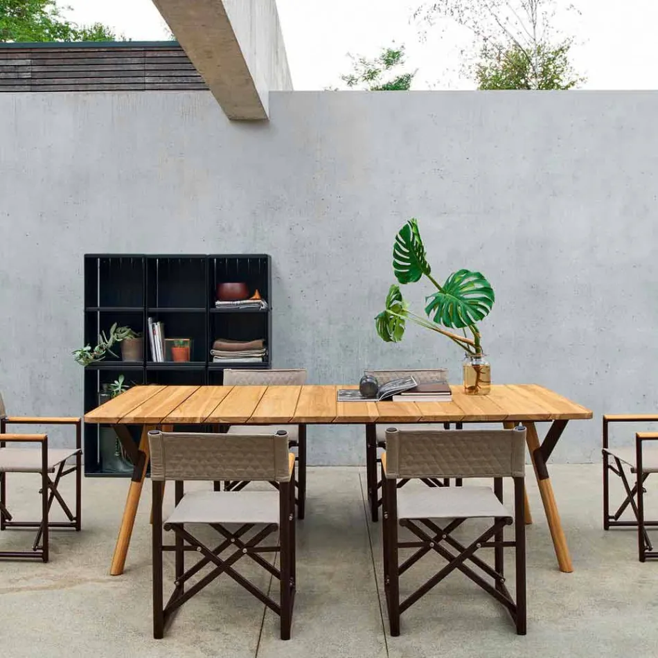 mesa Varaschin Enlace con patas de madera de teca, H 75 cm Viadurini