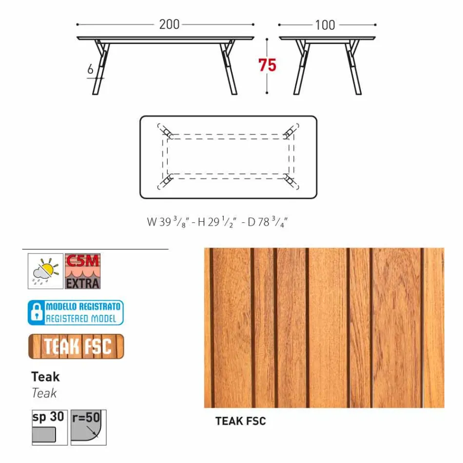 Varaschin Enlace madera de teca de comedor mesa de jardín H 75 cm Viadurini