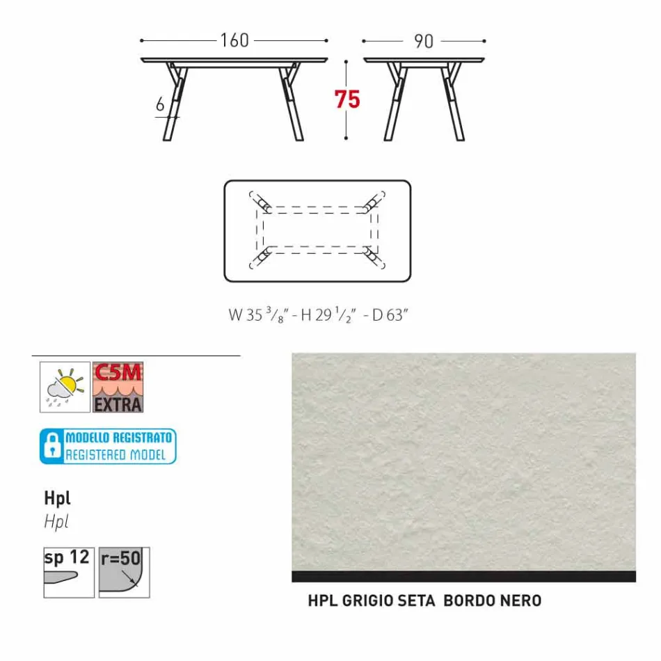 Varaschin Enlace Fijo jardín mesa de comedor o cubierta H 75 cm Viadurini