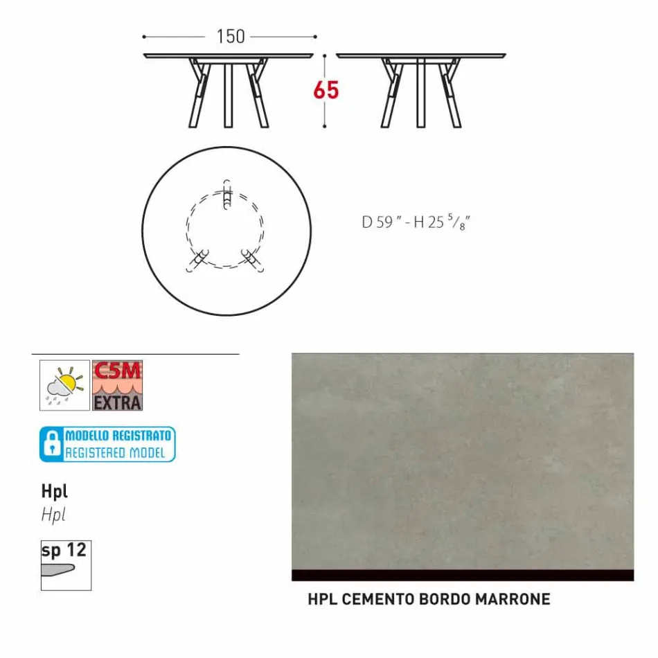 Varaschin enlace Ronda de mesa al aire libre con patas de madera de teca, 65 cm H Viadurini